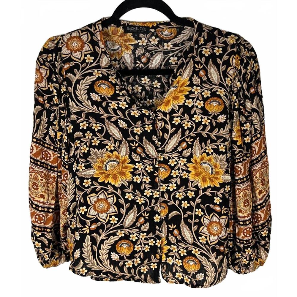 RACHEL ZOE Retro Maximalist Floral Peasant Blouse 70s Garden Boho S